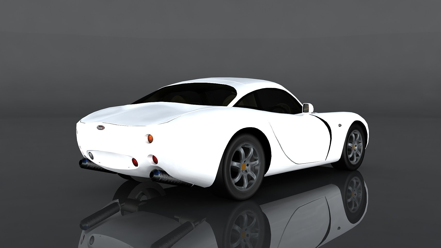 Back right mockup of 2001 tvr tuscan s on a dark gray background.