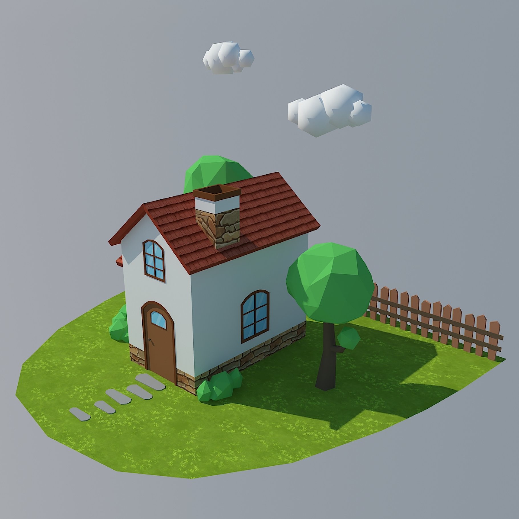 Front mockup of low poly house from above.