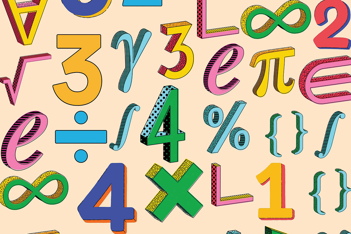 Image with colorful pattern of arithmetic numbers and symbols