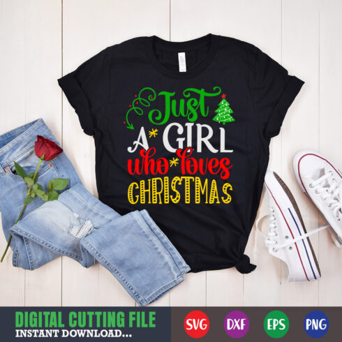 Image of a T-shirt with a beautiful inscription Just A Girl Who Loves Christmas.