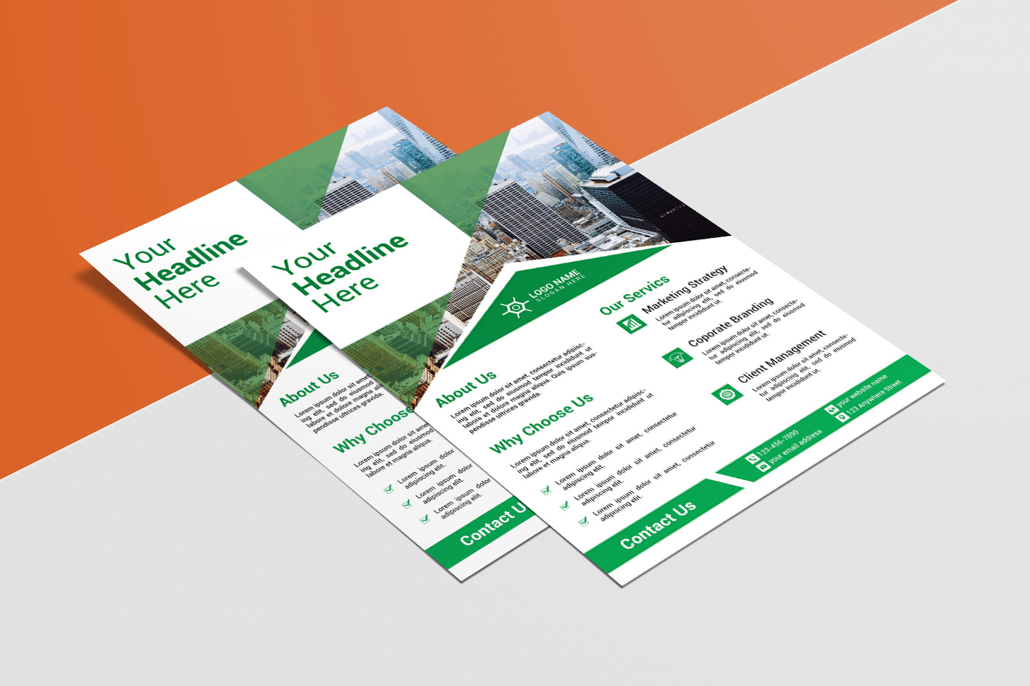 Professional Real Estate Flyer Green Design Template preview image.