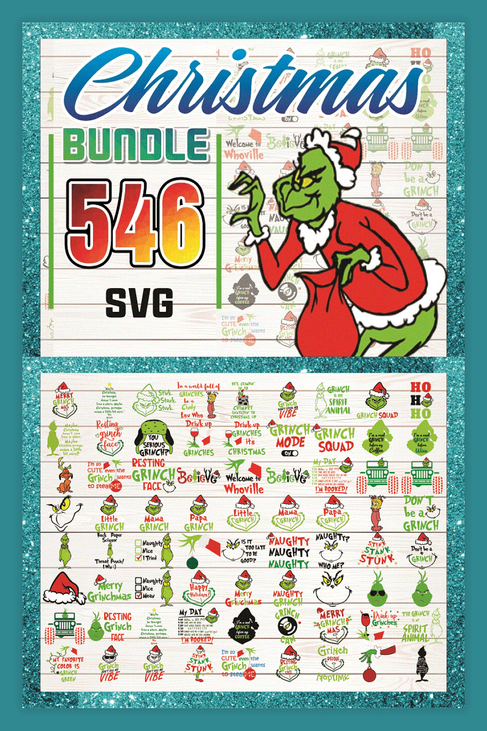 Collage with small pics of Grinch.