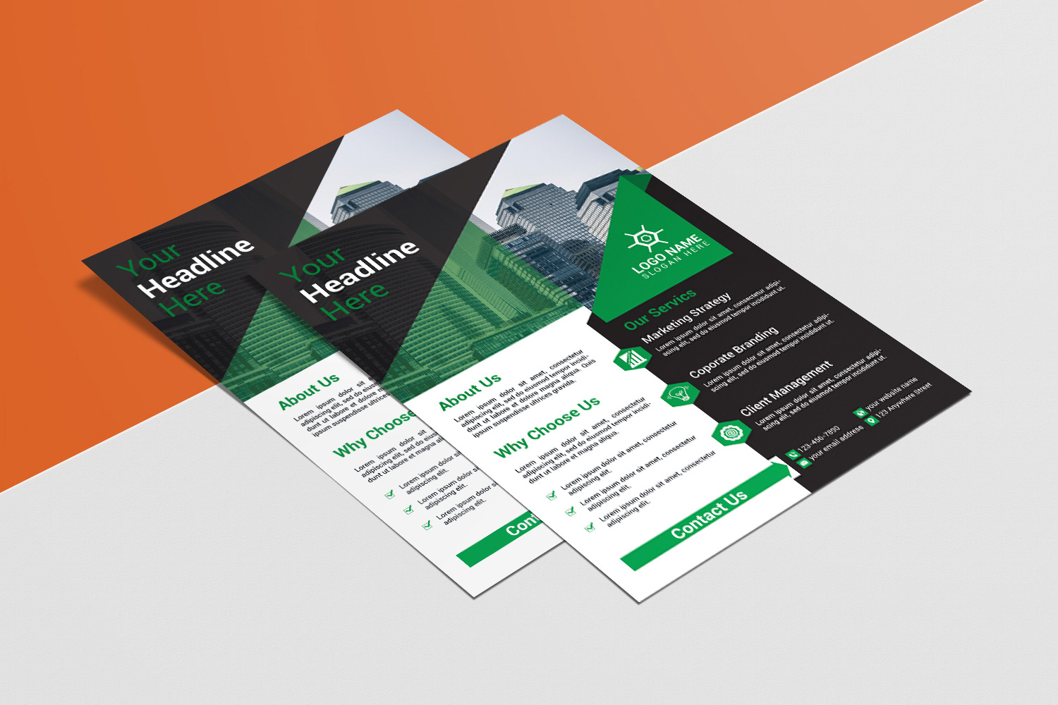 Modern Flyer Green Design Template pinterest image.