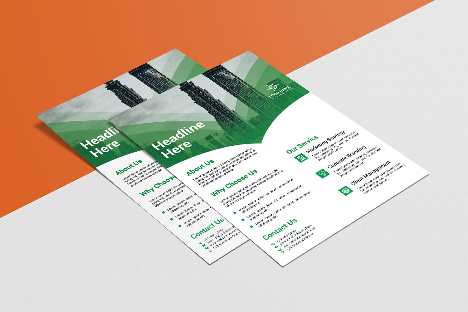 Creative Flyer Green Design Template preview image.