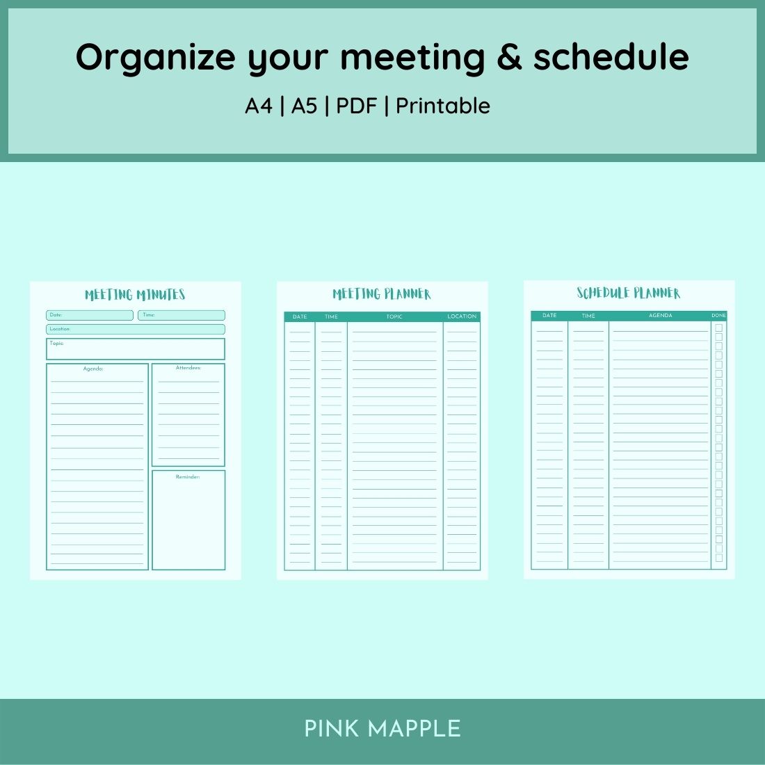 Green Printable Office Task Planner Design preview image.