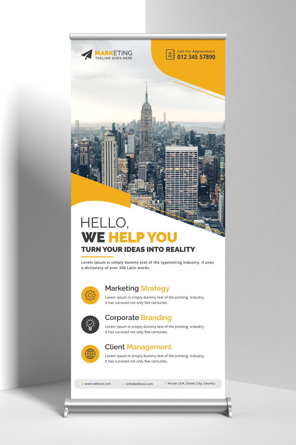 Image of corporate roll up banner in enchanting yellow design