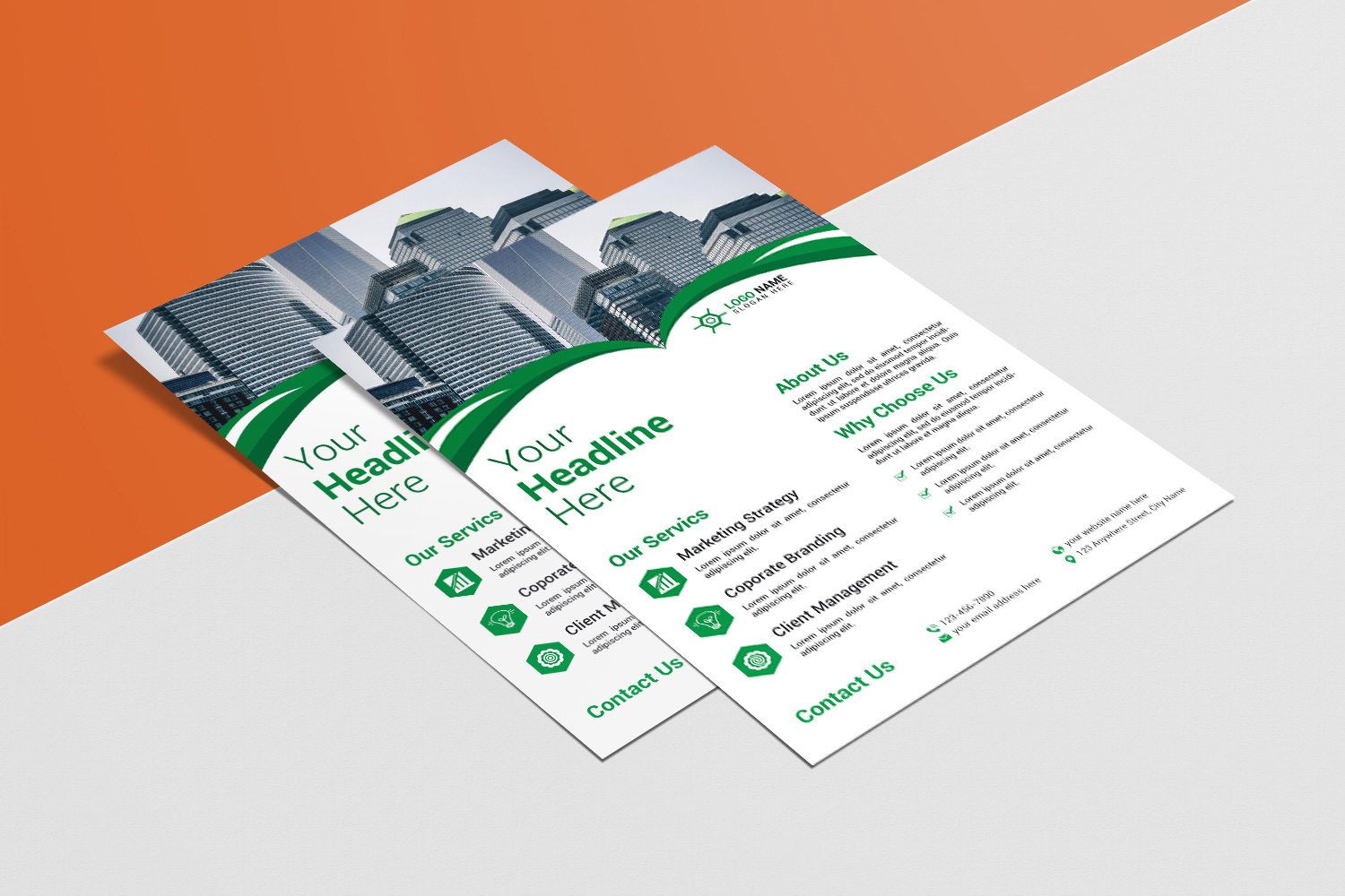 Stylish Flyer Design Green Template preview image.