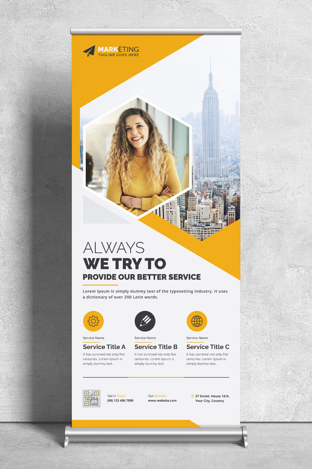 Image of corporate roll up banner in wonderful yellow design