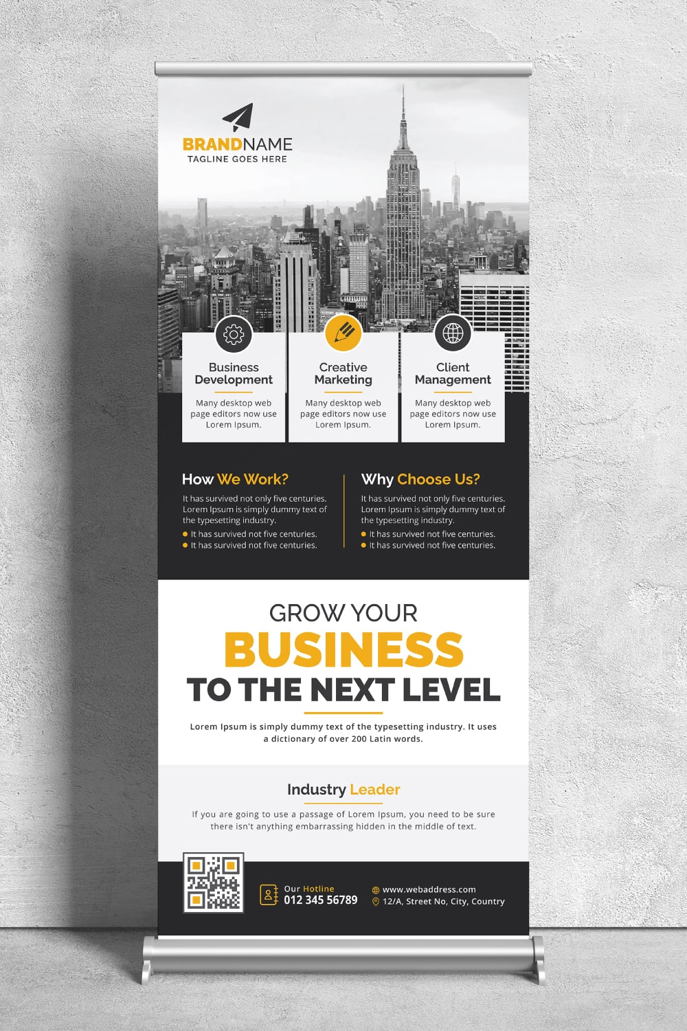 Image of corporate roll up banner in exquisite yellow design