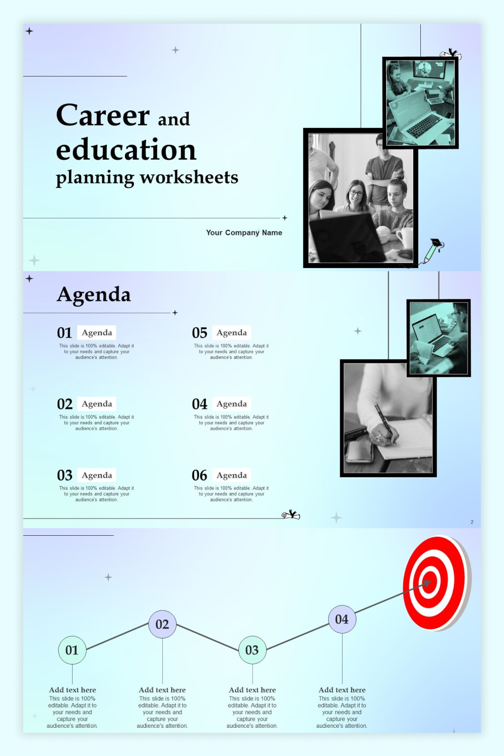 Collage of presentation pages with gradient fill and photos of students.