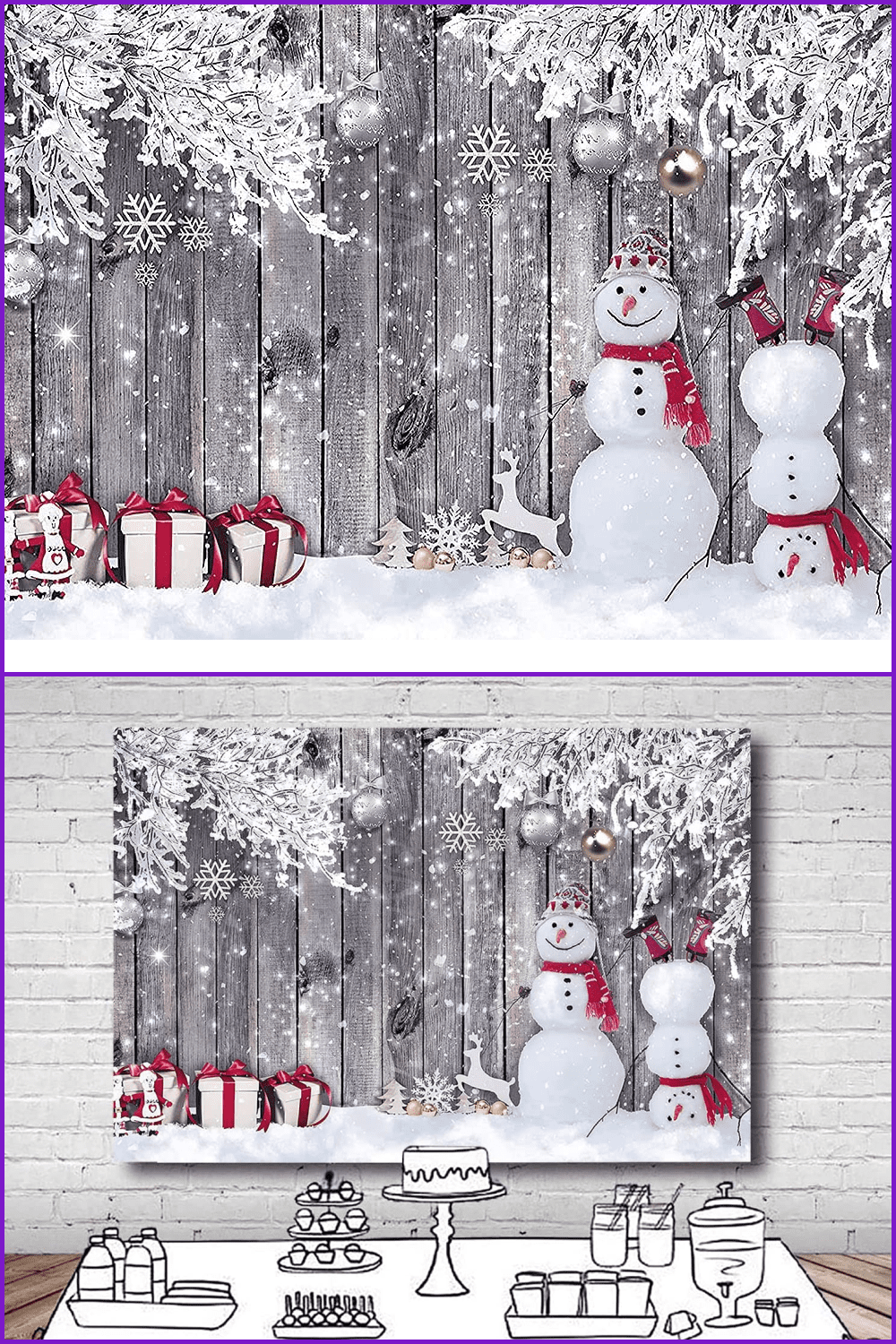 Christmas Winter Snowman and Santa Wood Wall.