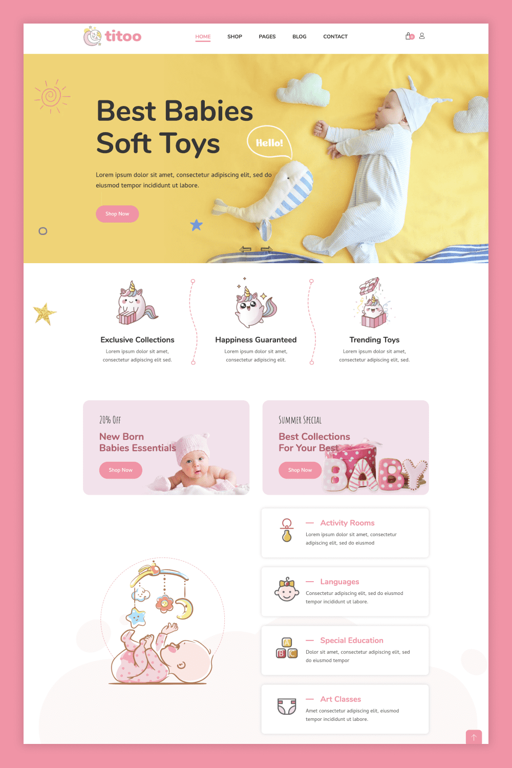 Screenshot of the main page of the baby goods store.