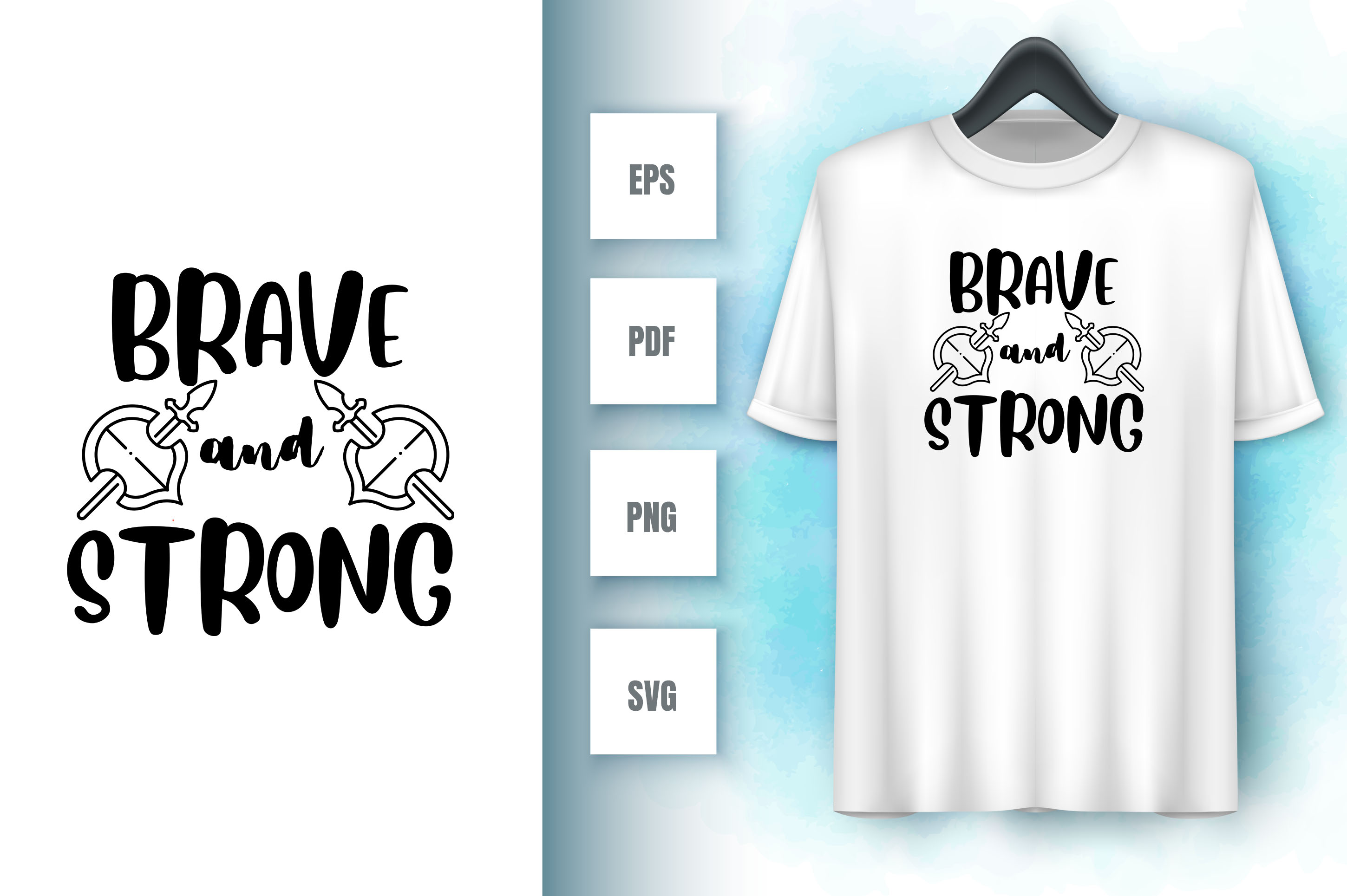Image of a white t-shirt with an amazing inscription brave and strong