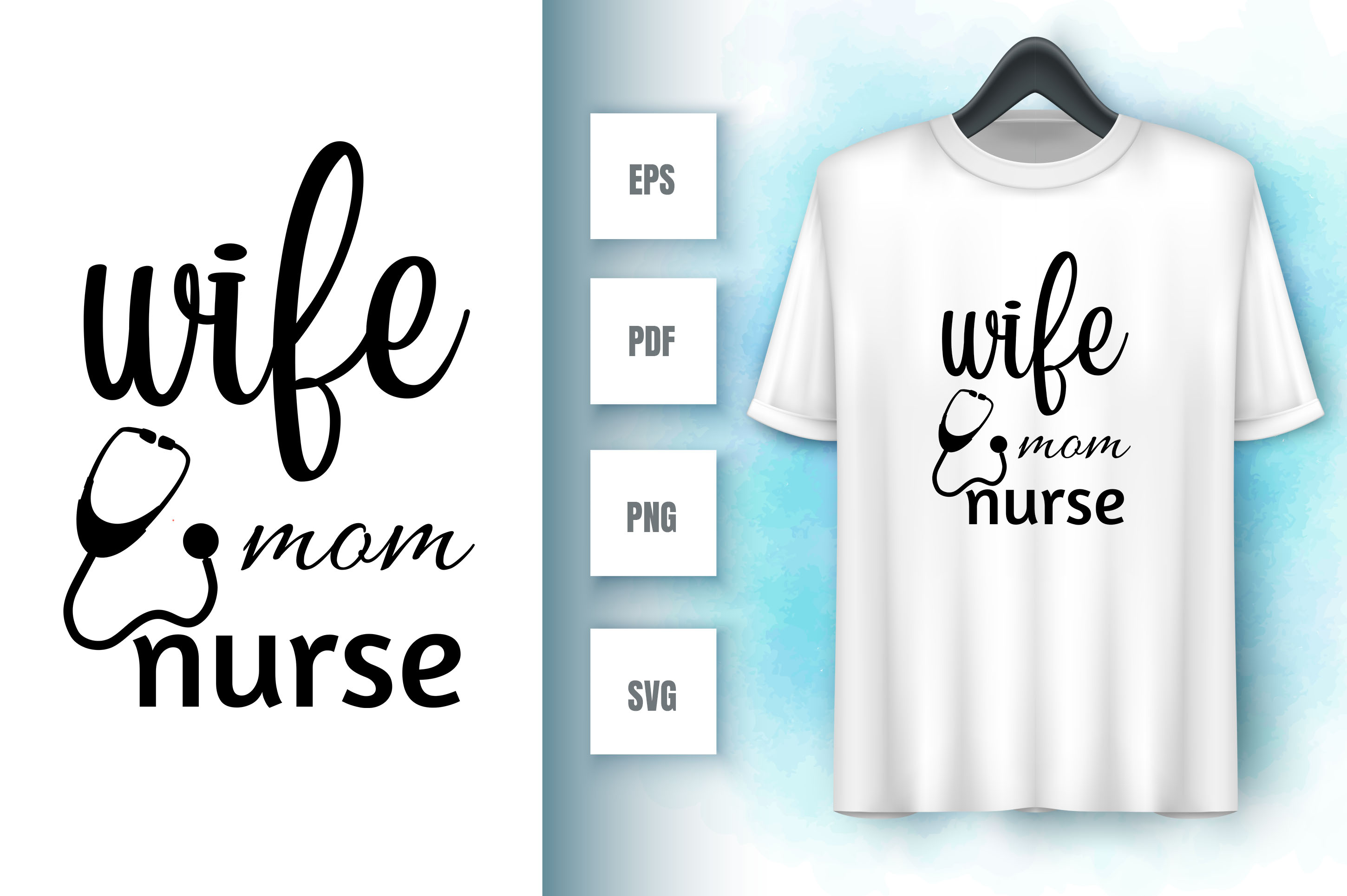 Image of a white t-shirt with an amazing inscription wife mom nurse