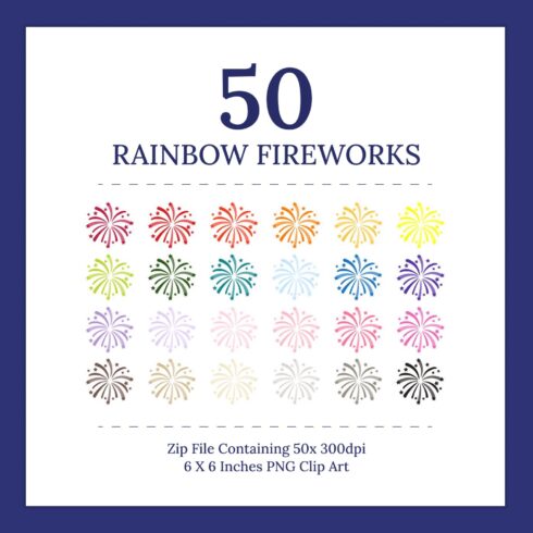 50 Rainbow Fireworks Clip Art - main image preview.