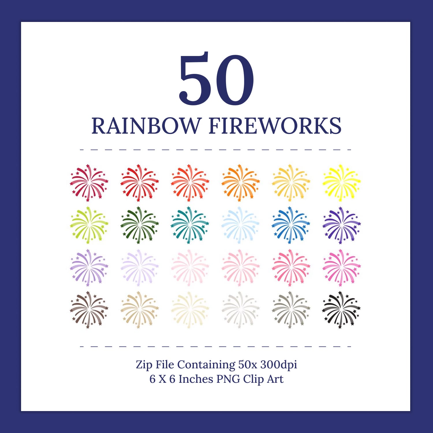 50 Rainbow Fireworks Clip Art - main image preview.