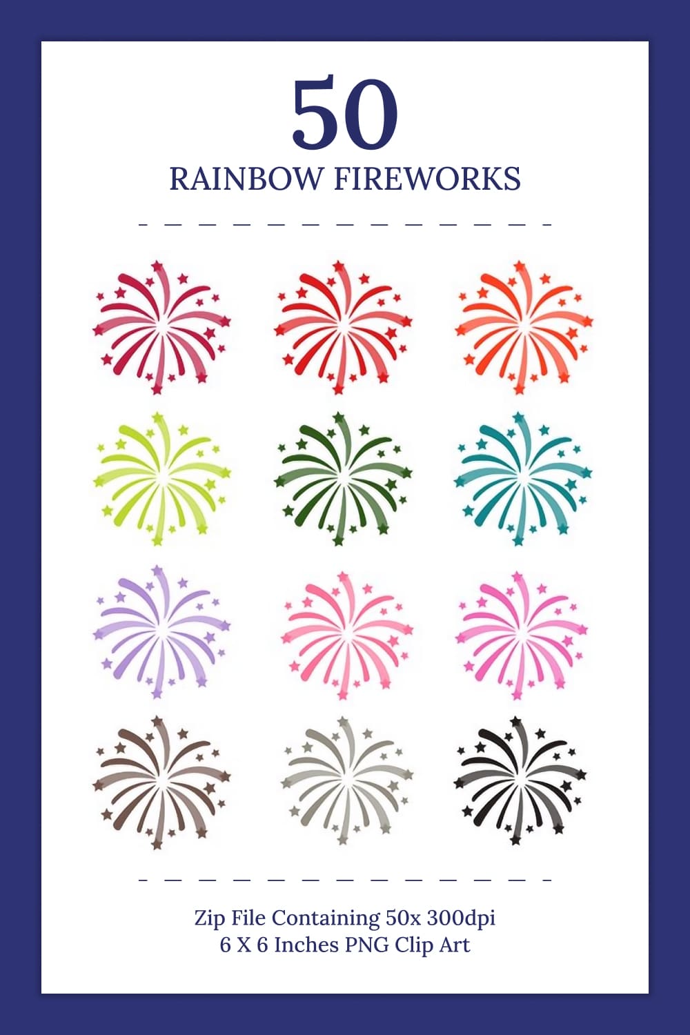 50 Rainbow Fireworks Clip Art - pinterest image preview.