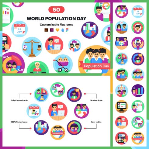 50 World Population Day Vector Icons.