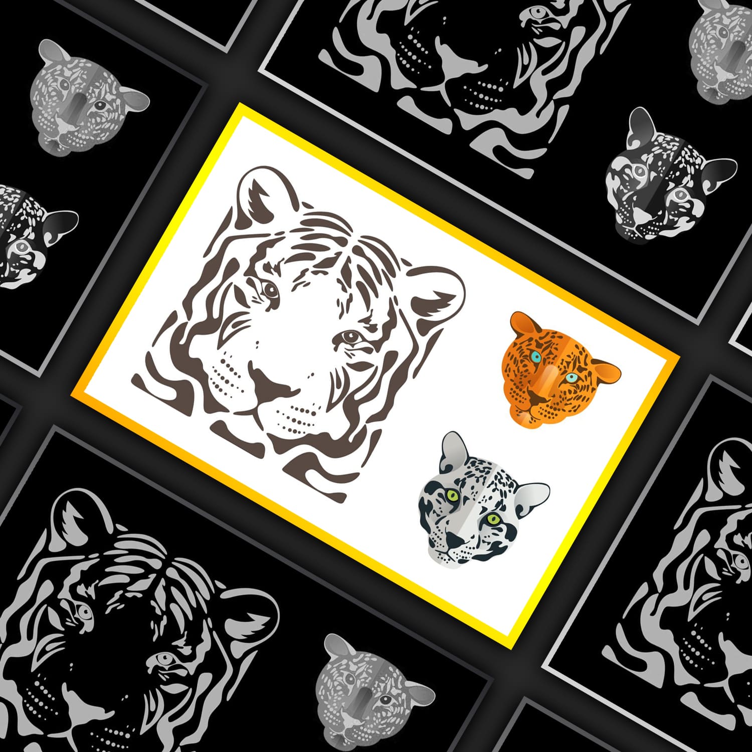 Tiger, Jaguar And Leopard Icons Cover.