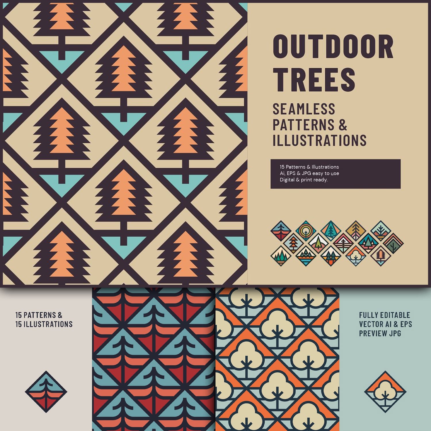 Outdoor Trees Patterns & Illustrations.