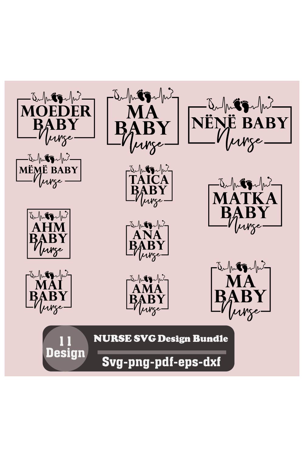 T-shirt Mother Baby Nurse Bundle Design pinterest image.