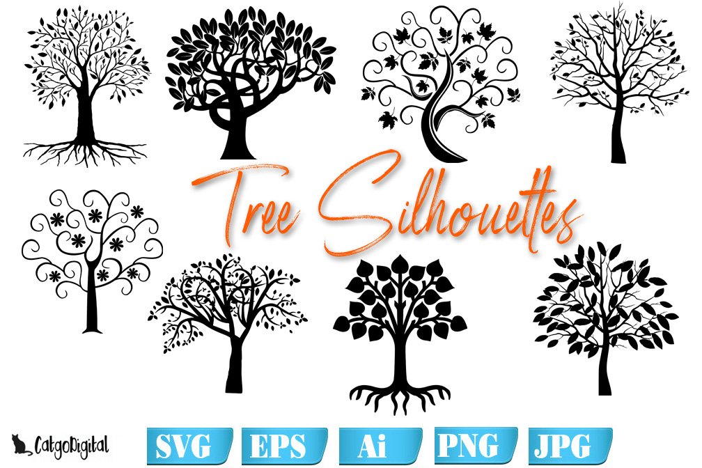 Swirly Tree Silhouettes ClipArt.