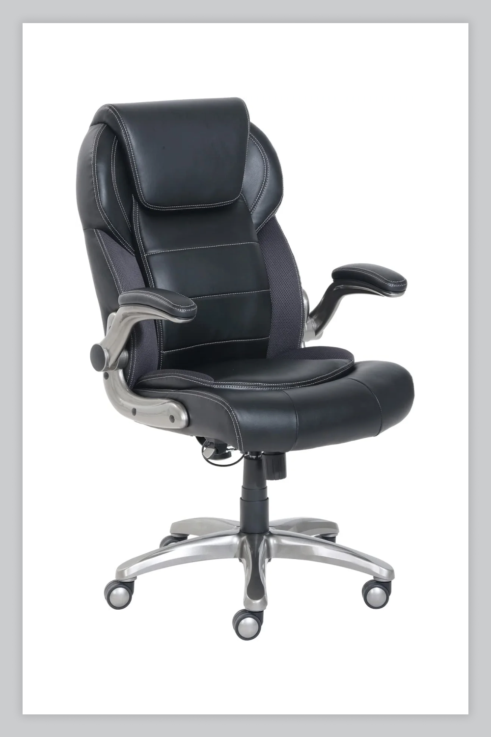 AmazonCommercial Ergonomic High-Back Bonded Leather Executive Chair with Flip-Up Arms.
