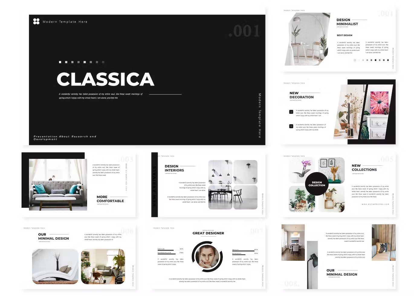 9 black and white different templates of classica.