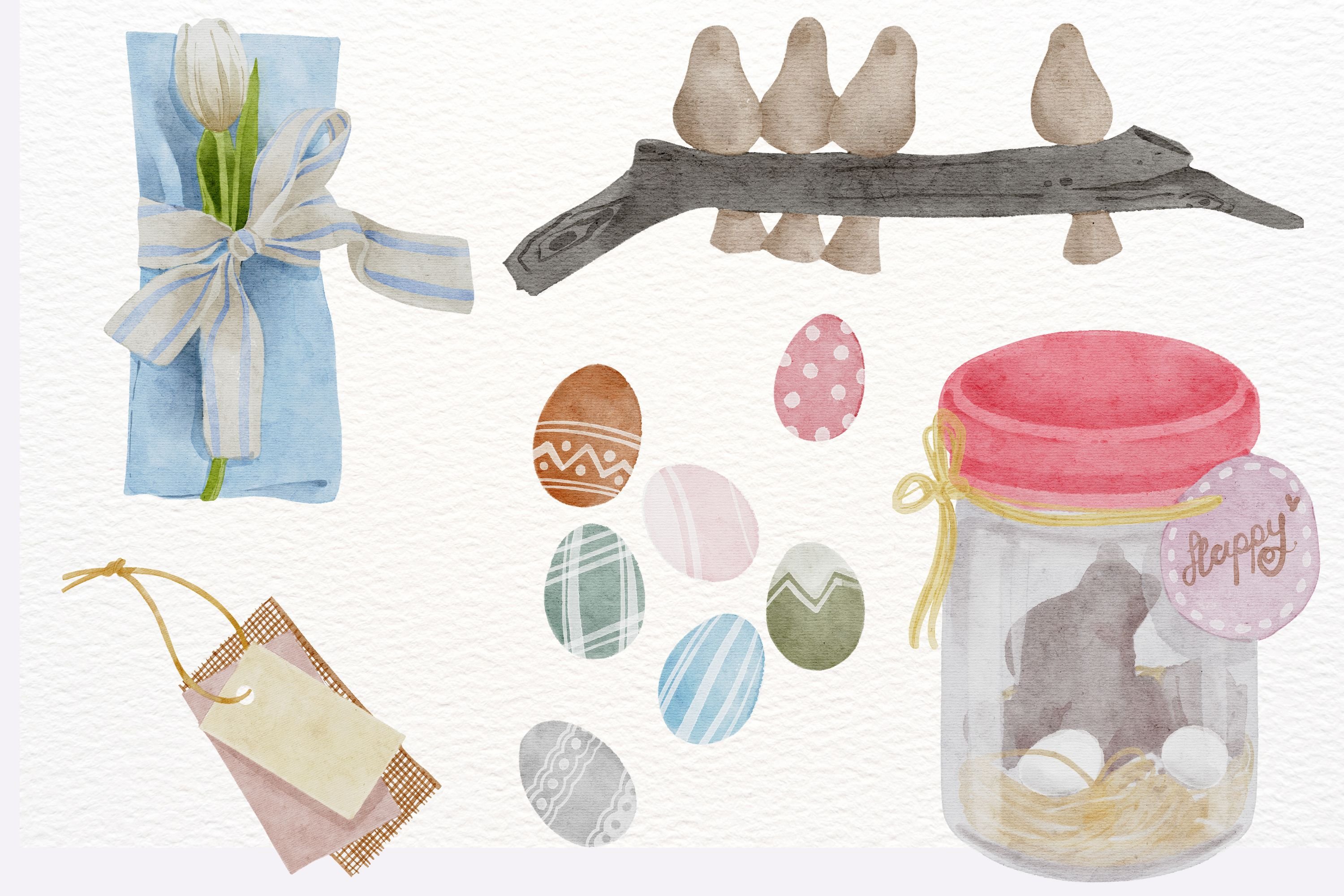 Nice watercolor Easter elements.