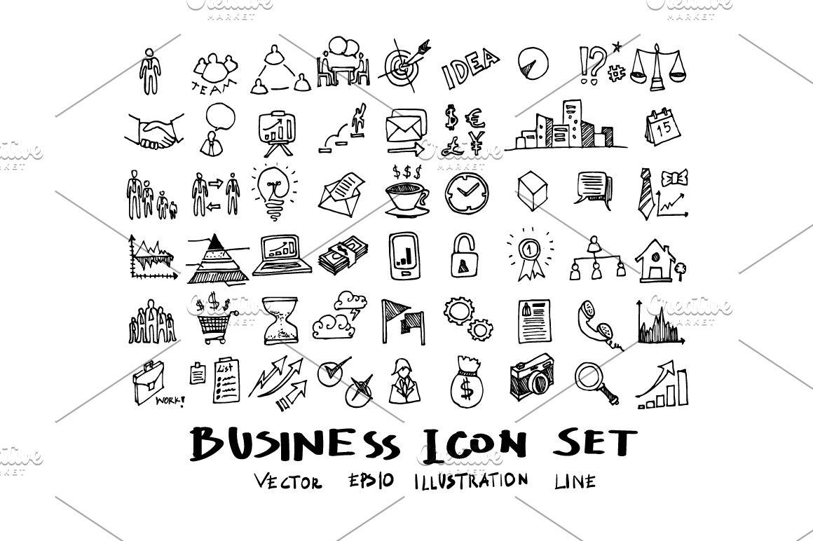 Business black icons kit on a white background.