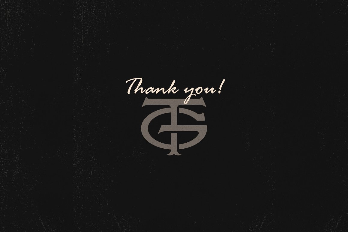 White lettering "Thank you" and gray logo on a black background.