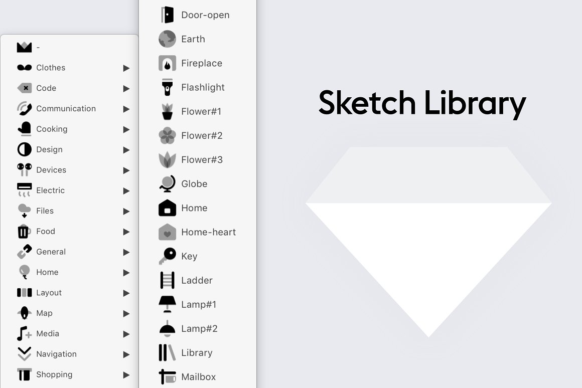 An example of sketch library on a gray background.