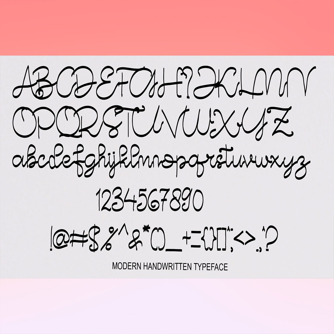 Indegethe Script Font alphabet, punctuation and numbers preview.