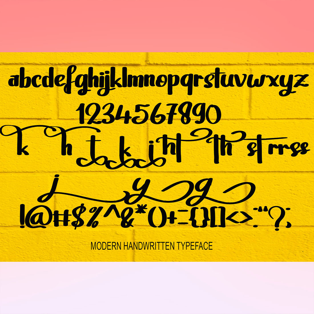 Hinadati Script Font alphabet, punctuation and numbers preview.