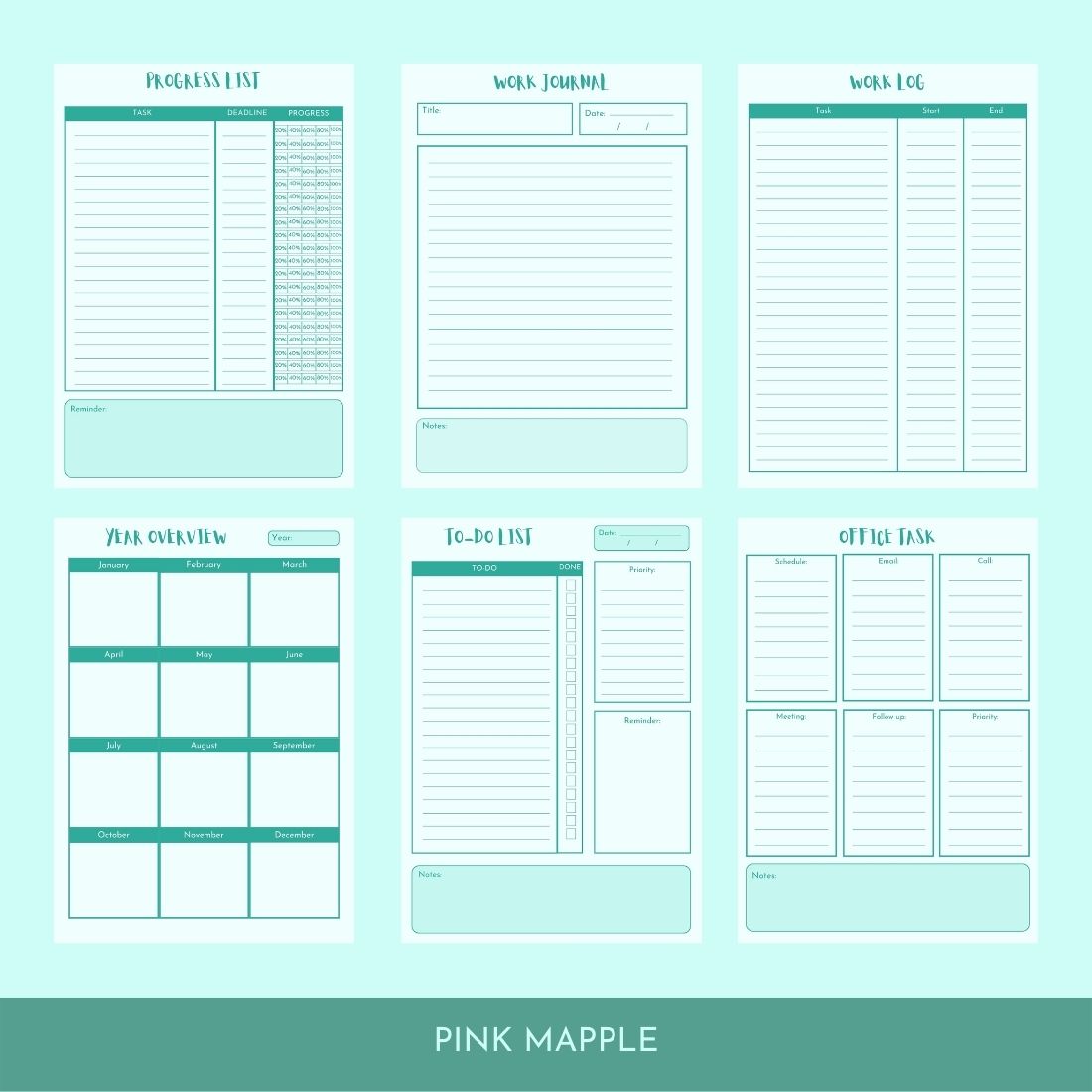 Office Printable Task Planner Green Design preview image.