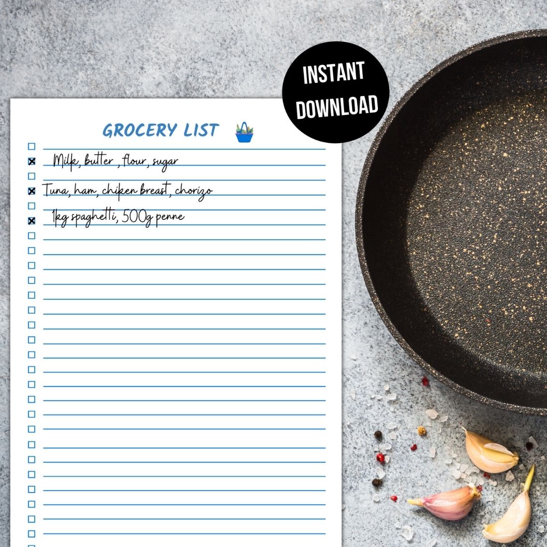 Printable Meal Planner and Grocery List Sheet cover image.