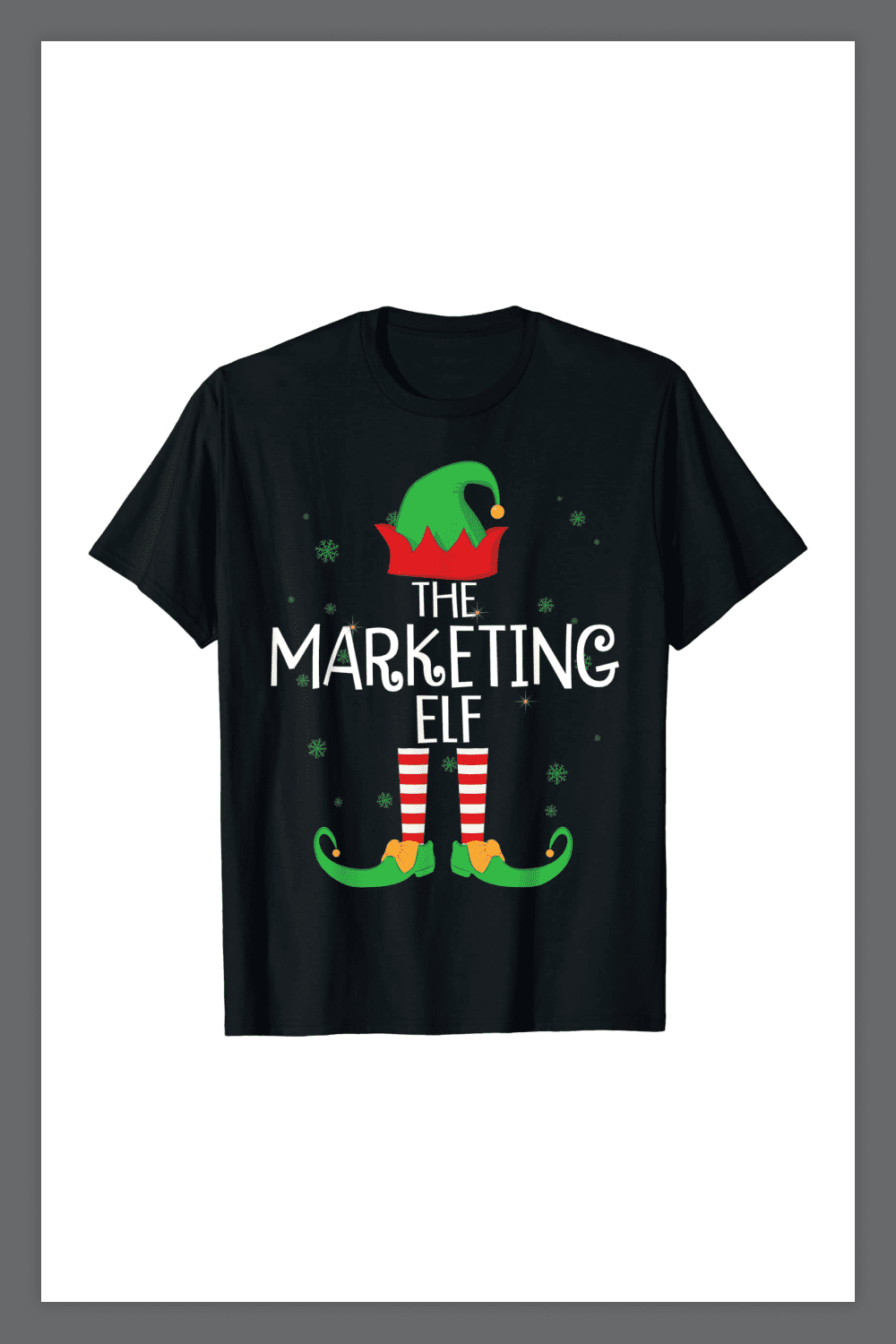 Black t-shirt with pic and inscription The Marketing Elf.