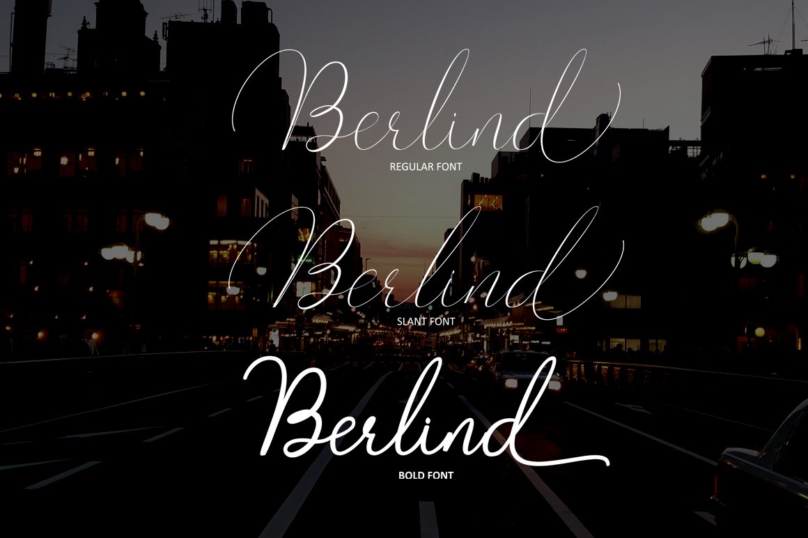 3 different options of Berlind font in white.