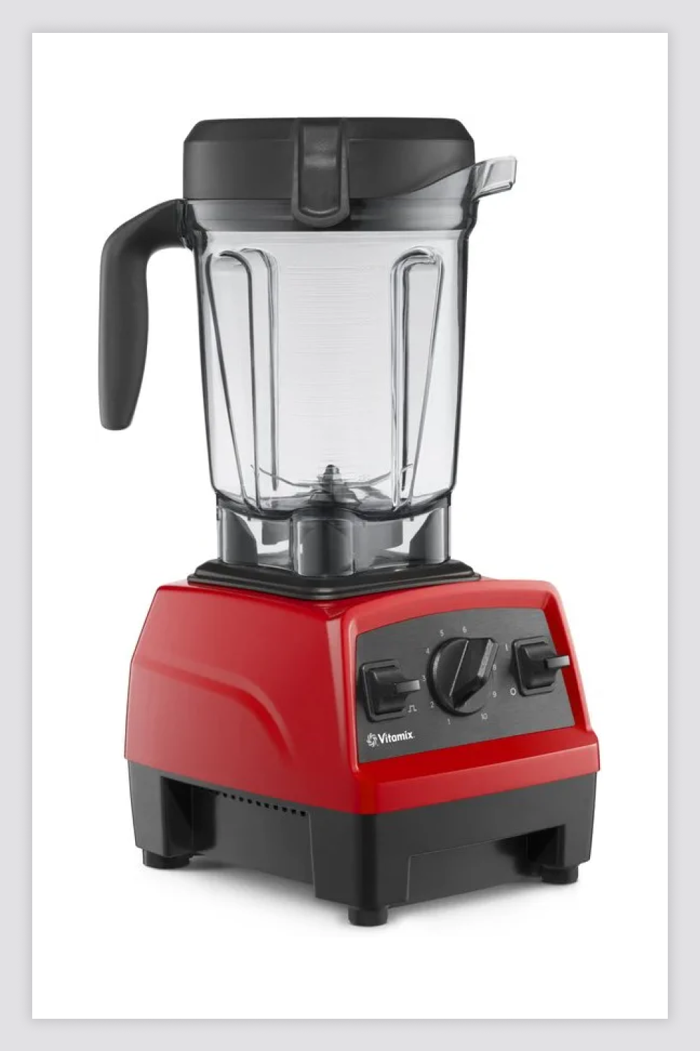 Vitamix Explorian Blender with red base and black top.