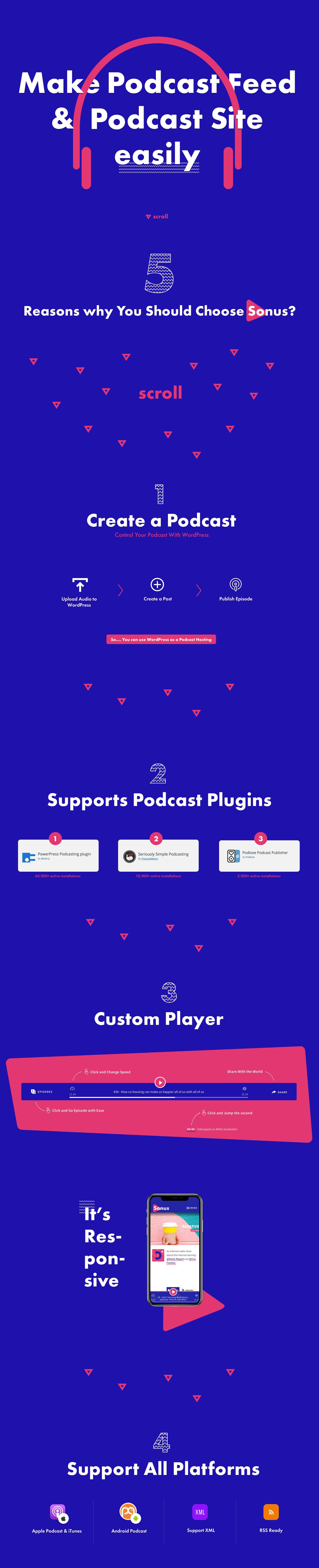 A set of pages of sonus podcast and audio wordpress theme.