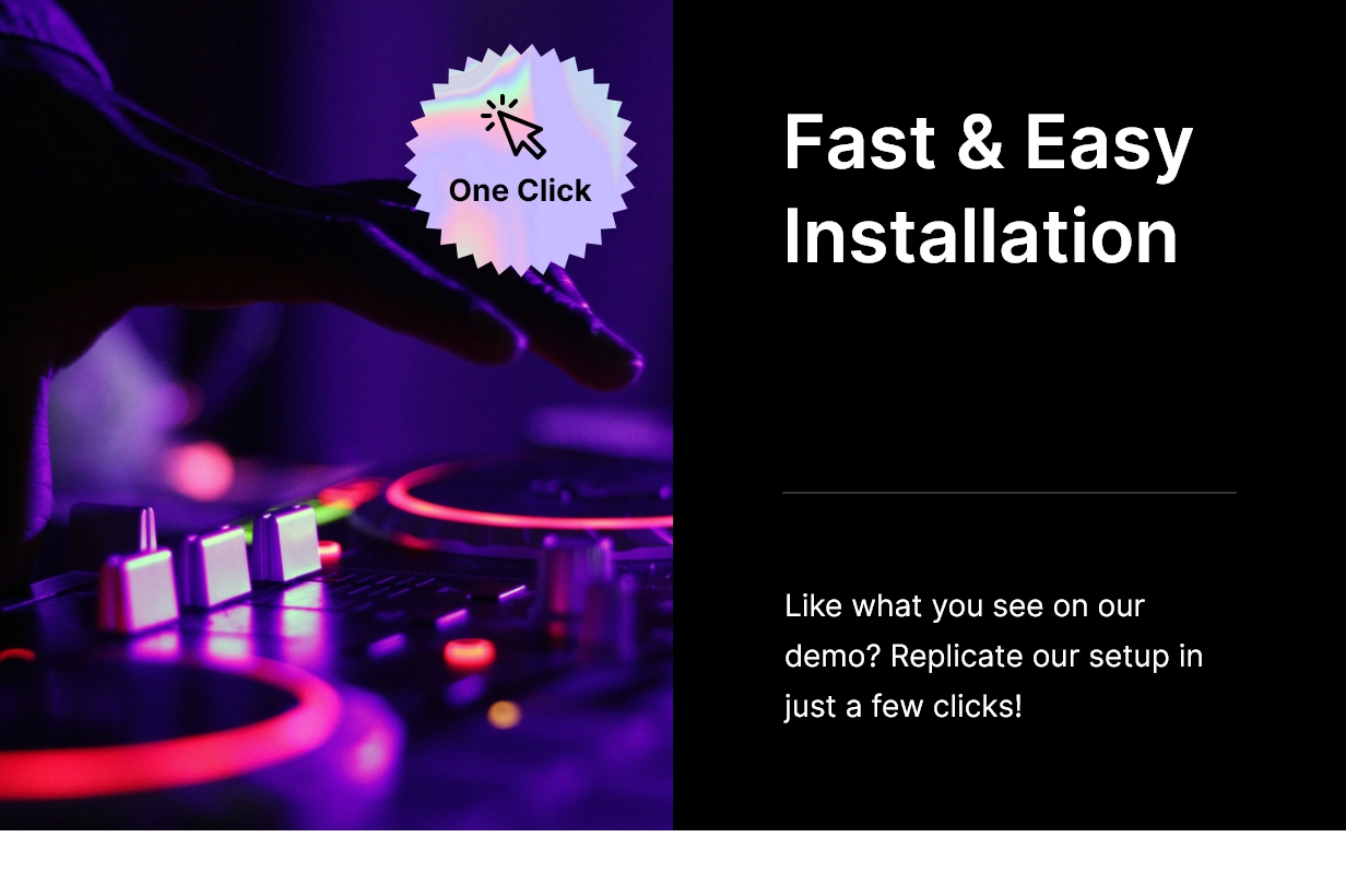 Disco image and white lettering "Fast & Easy Installation" on a black background.