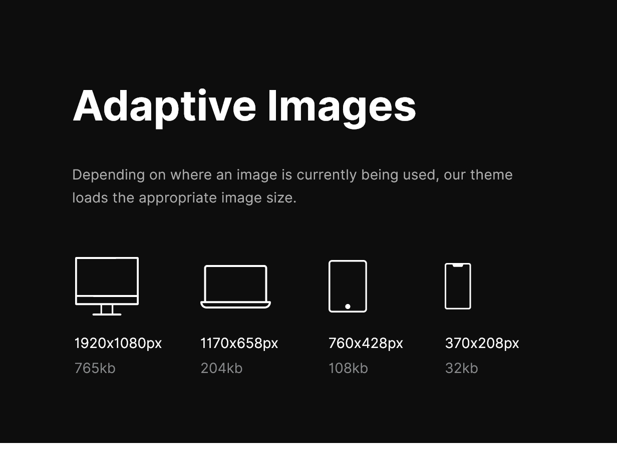 White lettering "Adaptive images" and icons of all devices.