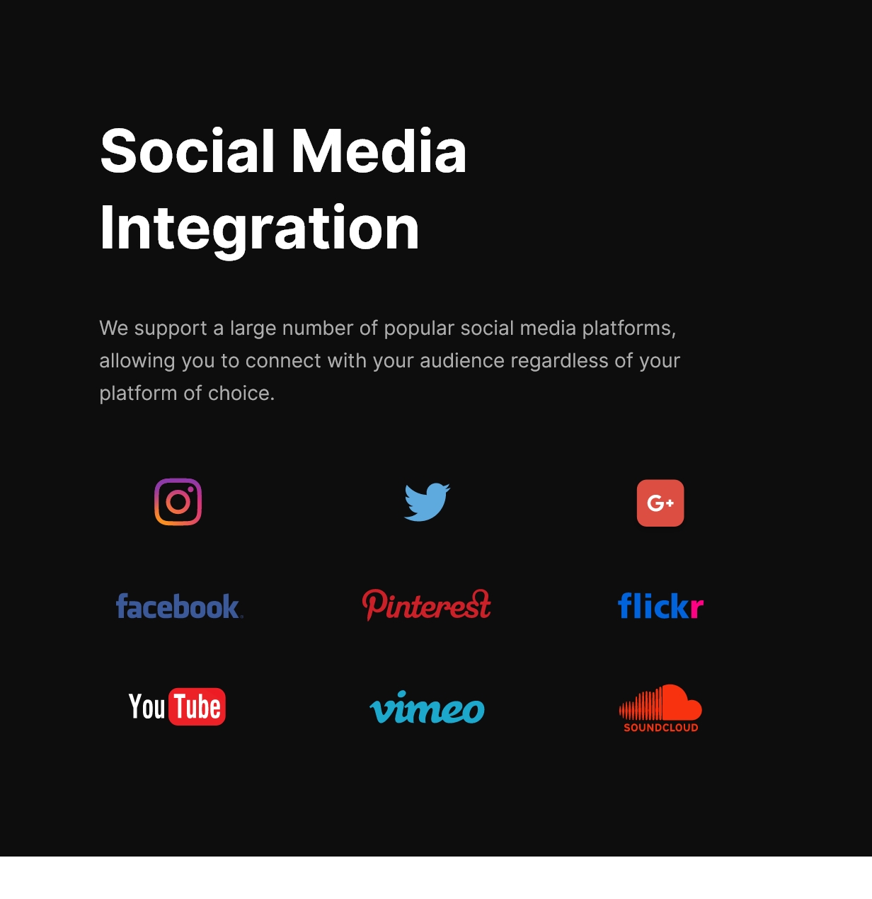 Social media integration and 9 icons of social media.