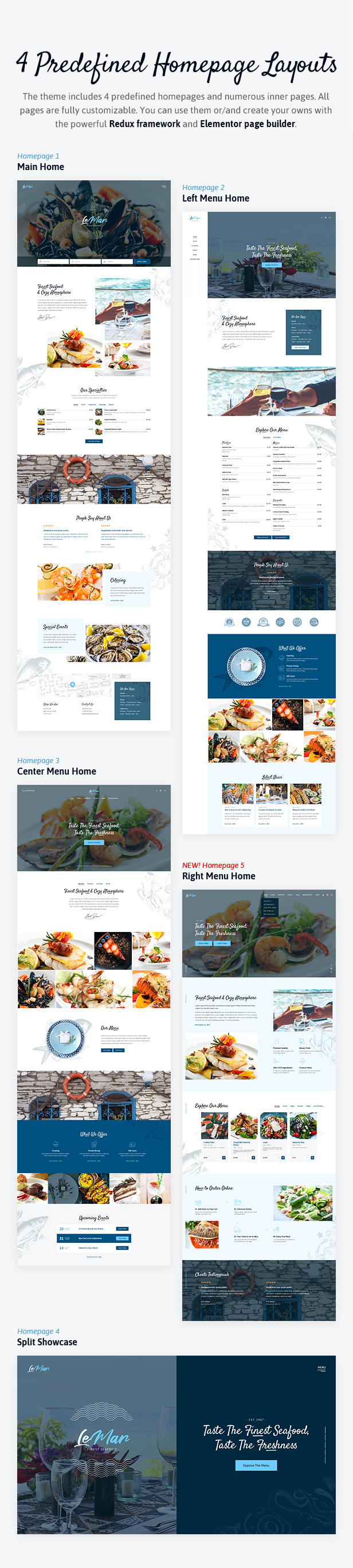 Light template for a restaurant business with blue sections.
