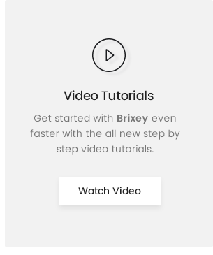 Black lettering "Video Tutorials", icon of play and white button on a gray background.