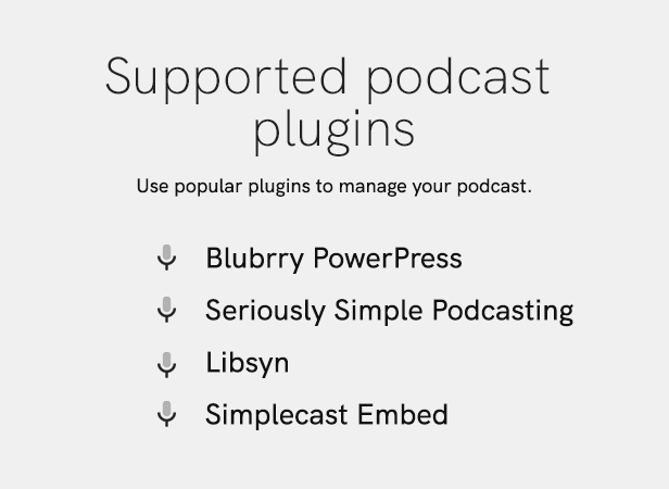 Supported podcast plugins on a gray background.