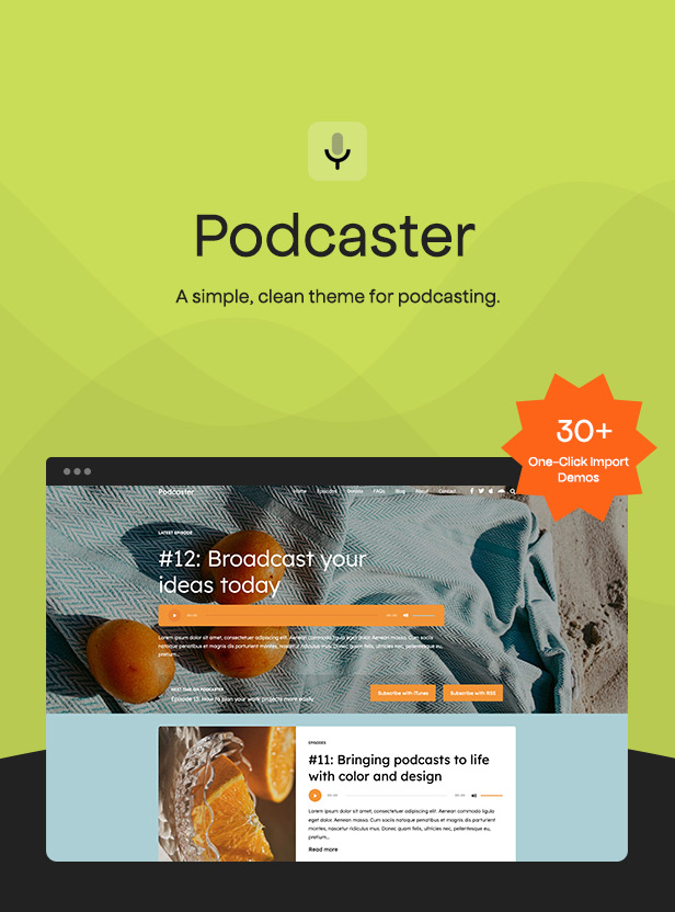 Homepage of podcaster on a green background.