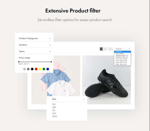 Extensive product filter on a gray background.