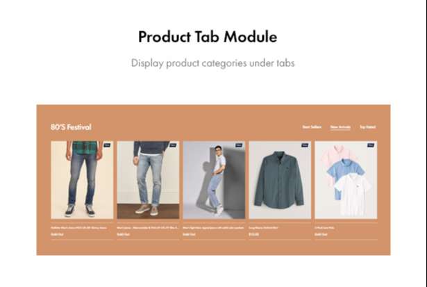 Product tab module on a white background.