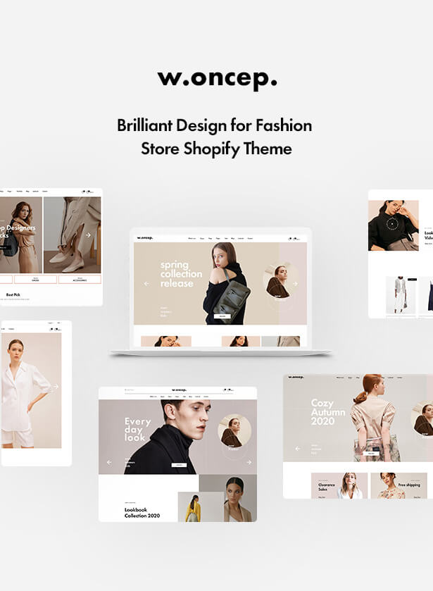 Beautiful template of w.oncep unisex fashion and clothing shopify theme.